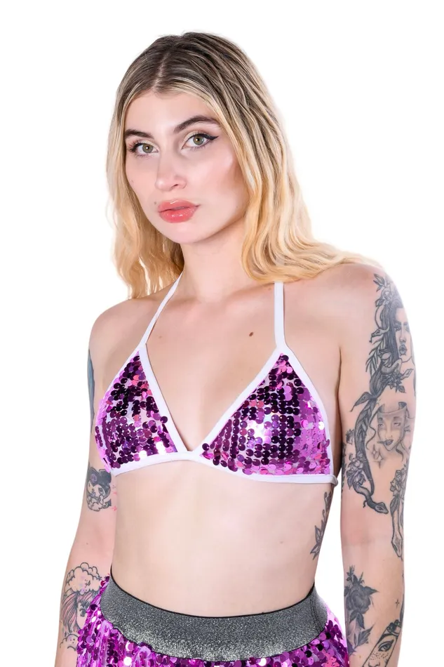 Earrings THE LUMi SHOP Magenta Sequin Triangle Top