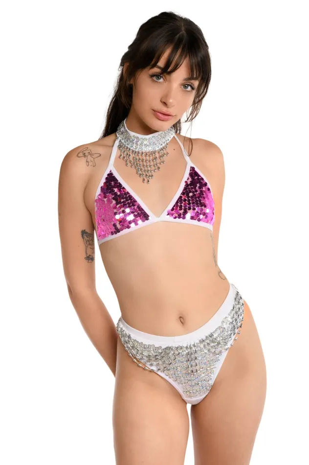 Earrings THE LUMi SHOP Magenta Sequin Triangle Top