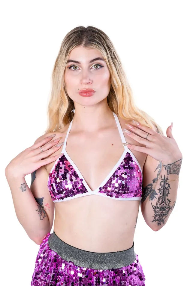 Earrings THE LUMi SHOP Magenta Sequin Triangle Top