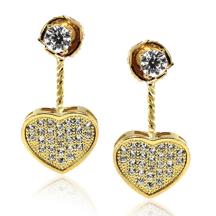 Earrings YELLOW K21294GLD 14k Pave Sterling Silver Heart Earrings