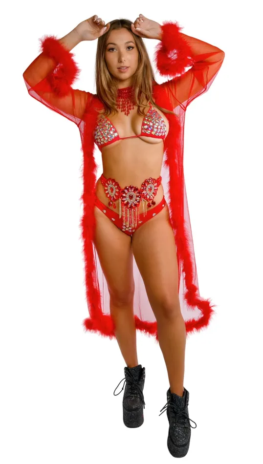Fuzzy Long Kimono Daisy Red THE LUMI SHOP Rings