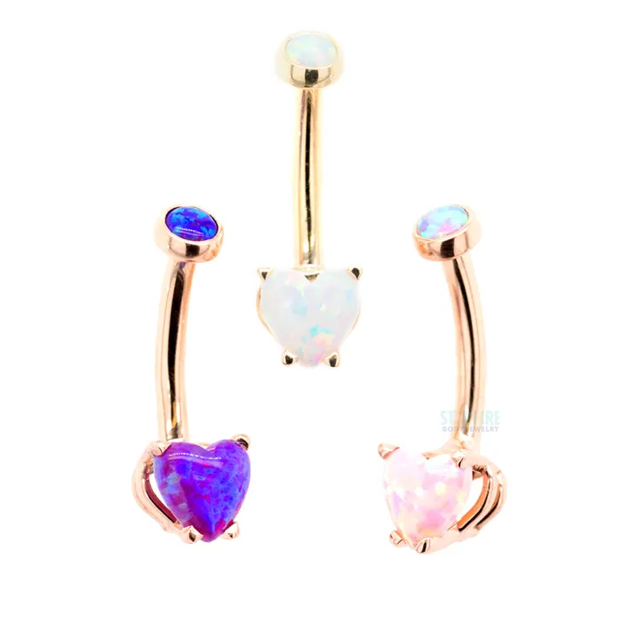 HeartCut Opal Cabochon Navel Curve in Gold Anatometal Rings