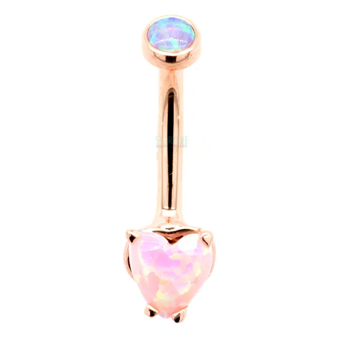 HeartCut Opal Cabochon Navel Curve in Gold Anatometal Rings