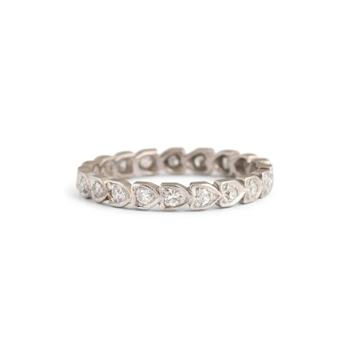 Heart Shaped Platinum and Diamond Eternity Band Vintage Rings