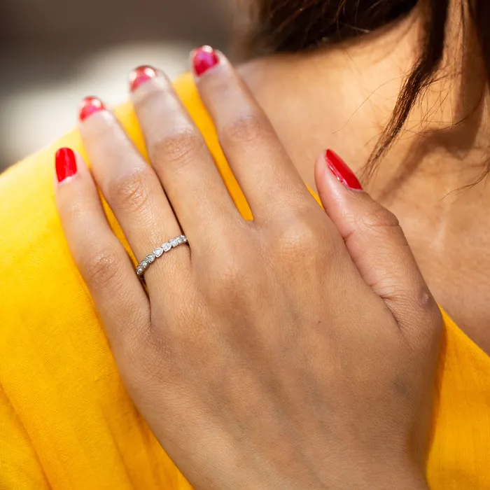Heart Shaped Platinum and Diamond Eternity Band Vintage Rings