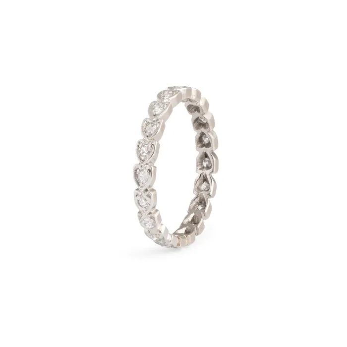 Heart Shaped Platinum and Diamond Eternity Band Vintage Rings