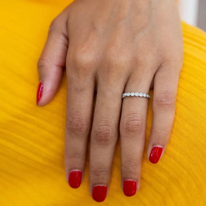 Heart Shaped Platinum and Diamond Eternity Band Vintage Rings