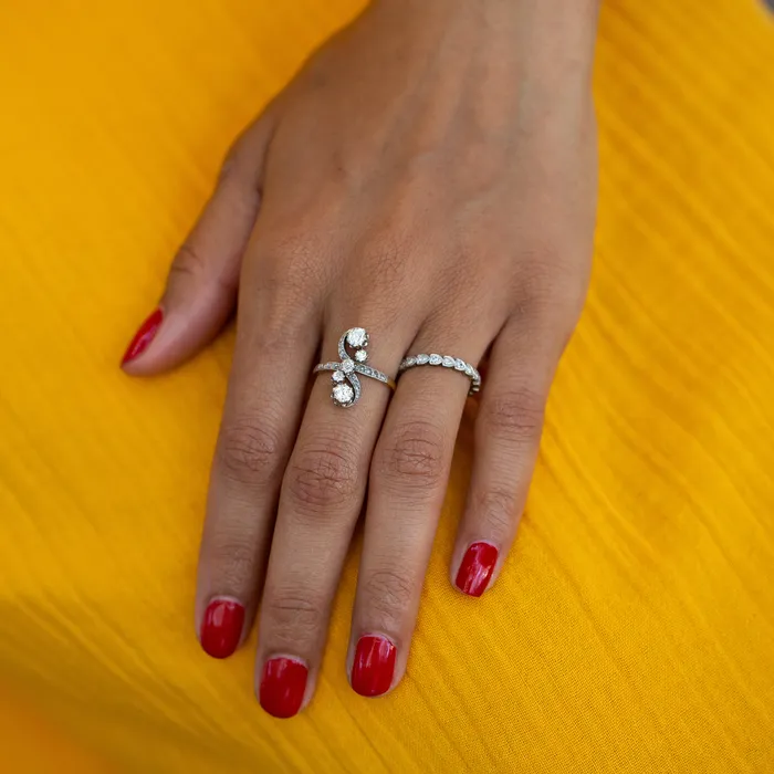 Heart Shaped Platinum and Diamond Eternity Band Vintage Rings