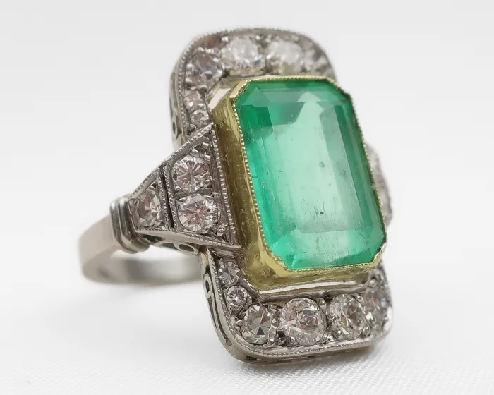 Isadoras LD Art Deco Emerald Halo Ring Rings