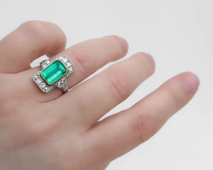 Isadoras LD Art Deco Emerald Halo Ring Rings