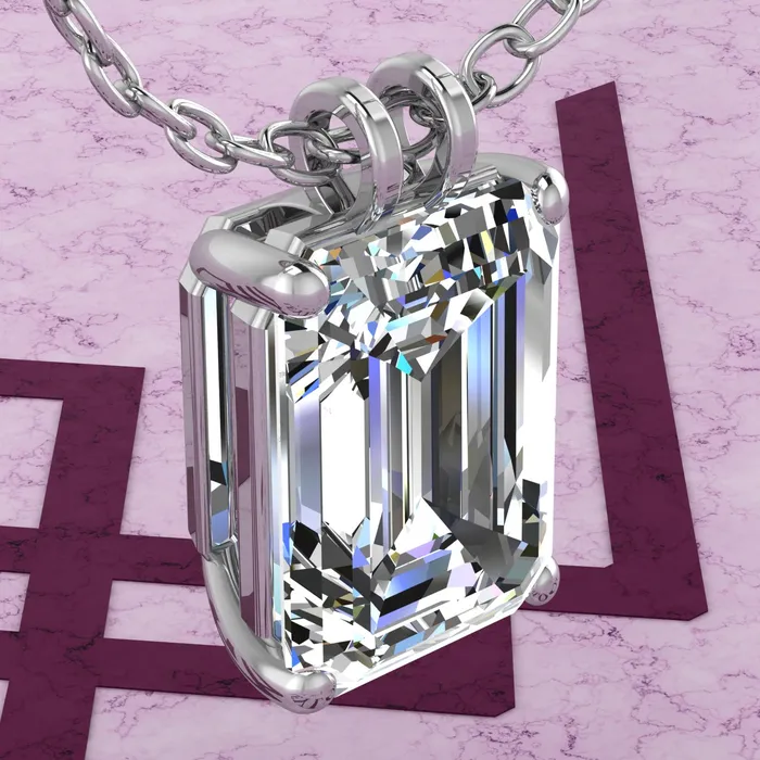 Leyloon Jewelry Necklaces 85 CT Medium Emerald Cut Solitaire Basket Moissanite Necklace D Color