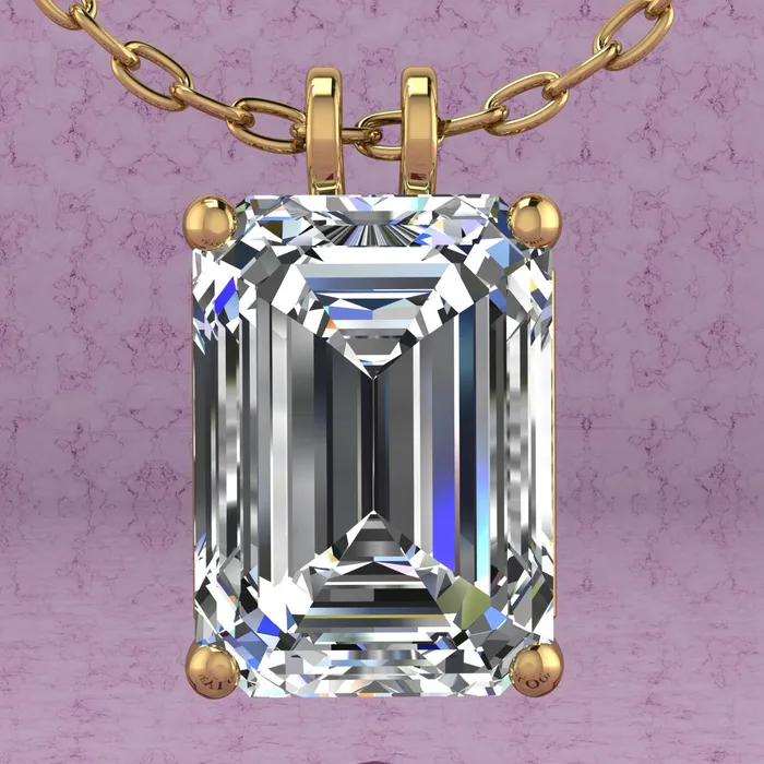 Leyloon Jewelry Necklaces 85 CT Medium Emerald Cut Solitaire Basket Moissanite Necklace D Color