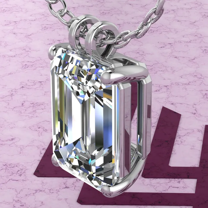 Leyloon Jewelry Necklaces 85 CT Medium Emerald Cut Solitaire Basket Moissanite Necklace D Color