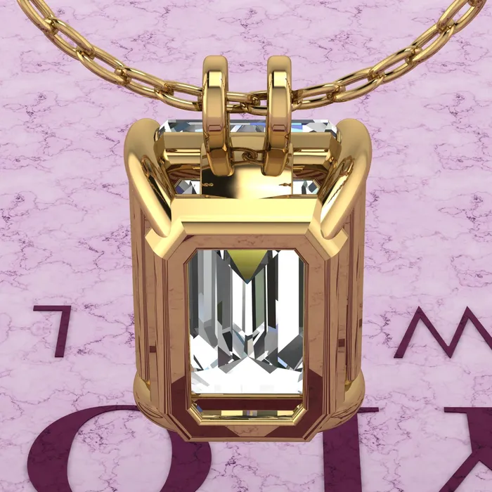 Leyloon Jewelry Necklaces 85 CT Medium Emerald Cut Solitaire Basket Moissanite Necklace D Color