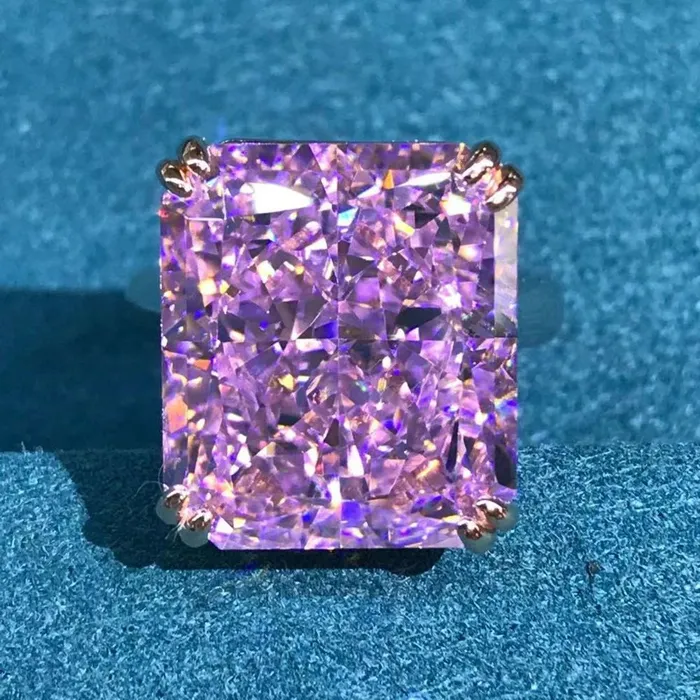 Leyloon Jewelry Rings 15 Carat Pink Radiant Cut Double Claw Solitaire Cathedral Moissanite Ring Leyloon Jewelry Rings 15 Carat Pink Radiant Cut Double Claw Solitaire Cathedral Moissanite Ring