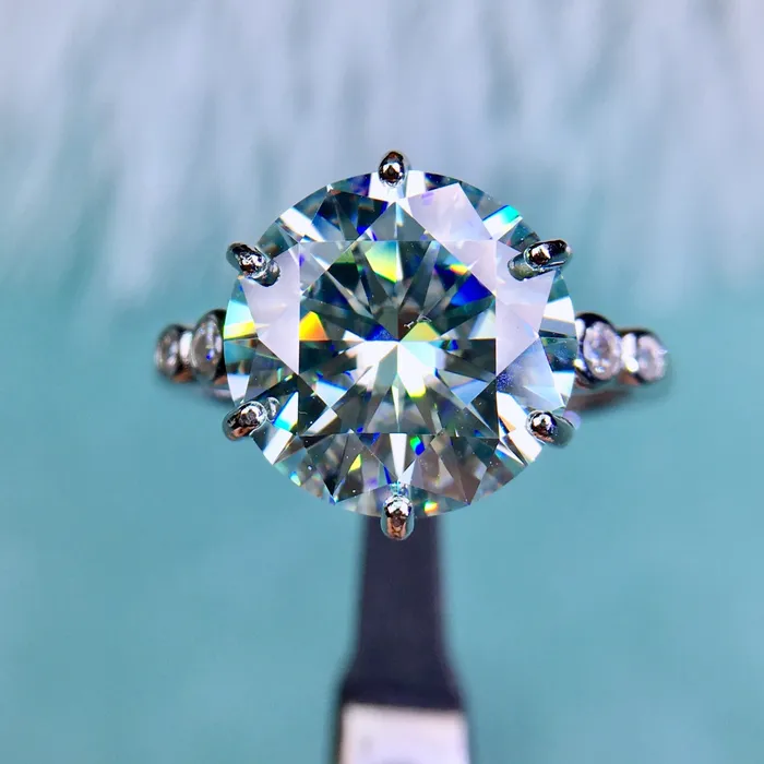 Leyloon Jewelry Rings 5 Carat Round Cut Moissanite Ring 6 Prong 5stone Scalloped Certified VVS D Color