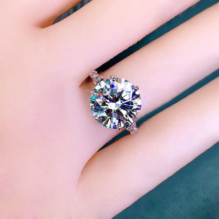 Leyloon Jewelry Rings 5 Carat Round Cut Moissanite Ring 6 Prong 5stone Scalloped Certified VVS D Color
