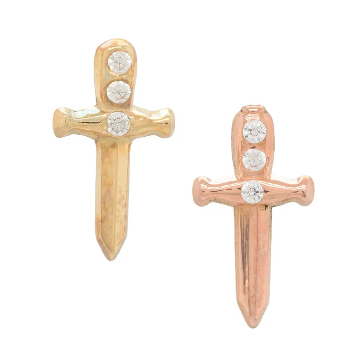 Maya Jewelry Earrings threadless Choose Your Weapon End in Gold with CZs