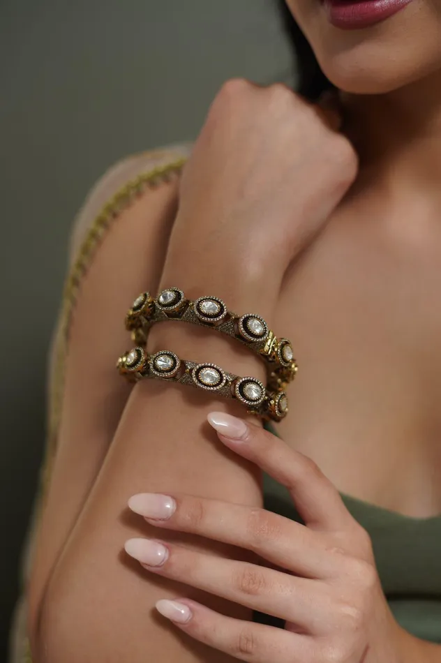 Moissanite Antique Gold Gokhru Pacheli Bangle Indian Kada Attrangi Bracelets Moissanite Antique Gold Gokhru Pacheli Bangle Indian Kada Attrangi Bracelets