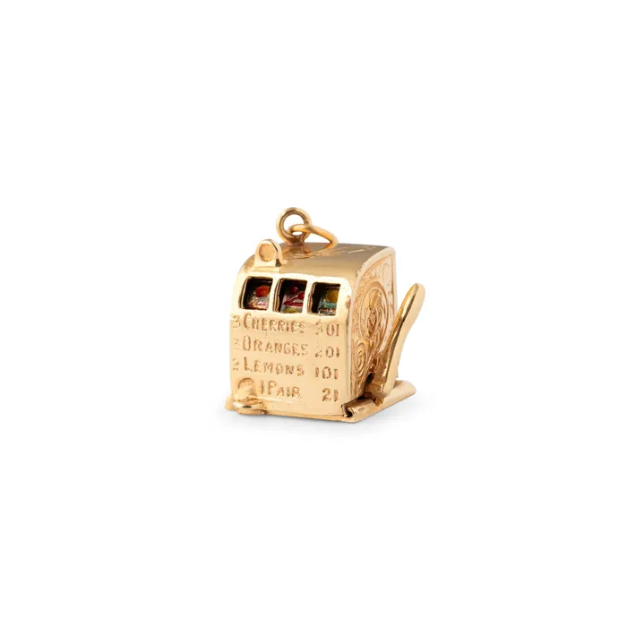 Movable Slot Machine 14k Gold and Enamel Charm Vintage Earrings