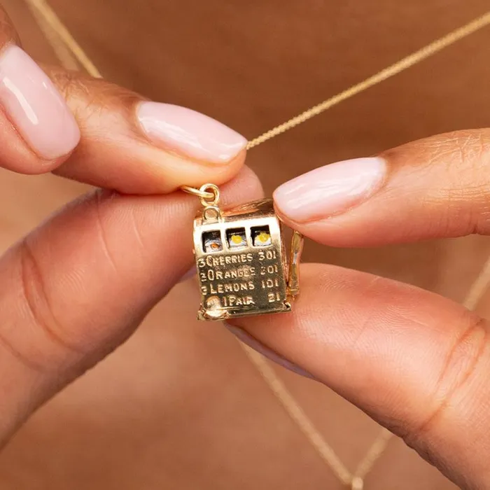 Movable Slot Machine 14k Gold and Enamel Charm Vintage Earrings