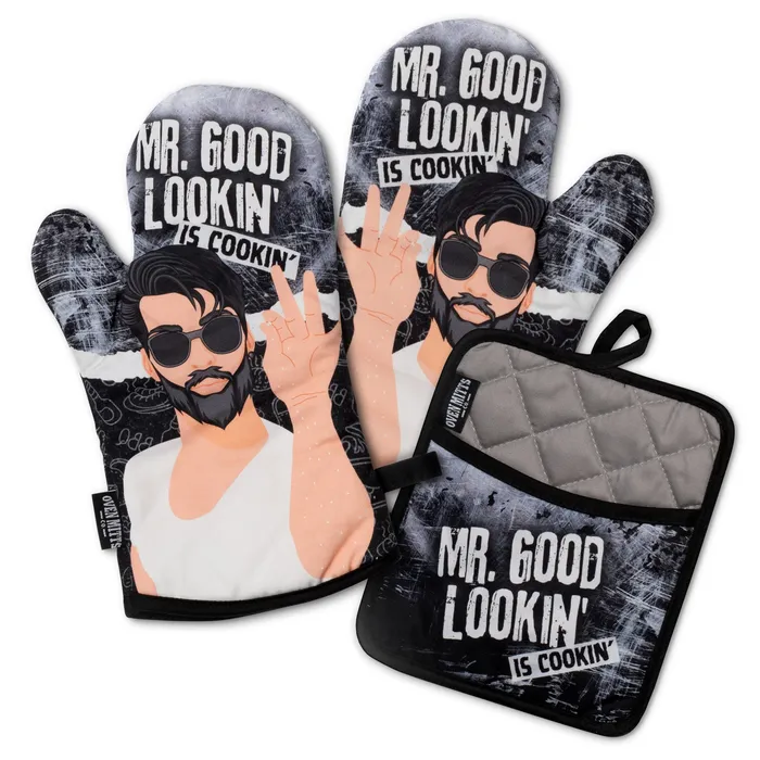 Mr Good Lookin Is Cookin Oven Mitts And Potholder Set Oven Mitts Co Earrings