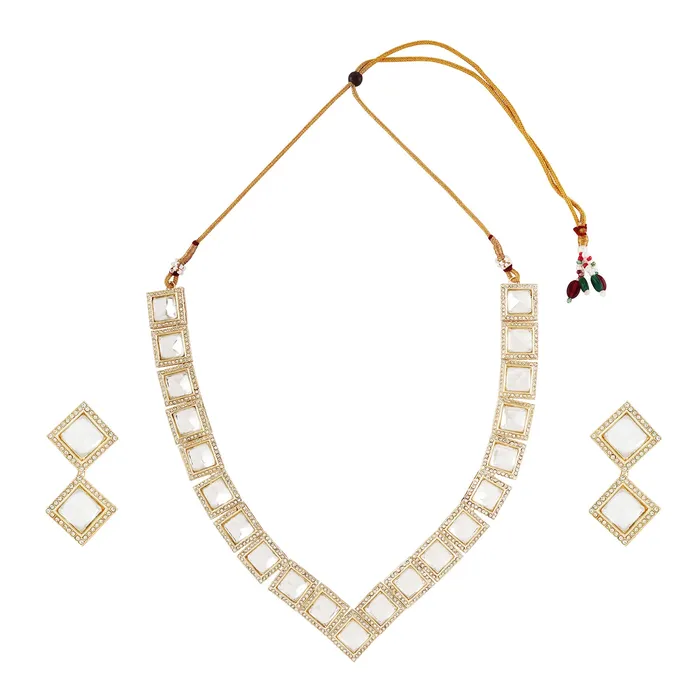 Necklaces Teejh Moksha Light Gold Uncut Stone Necklace Set Teejh