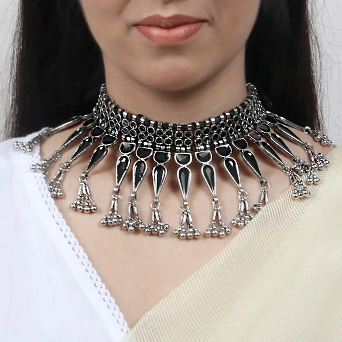 Necklaces Teejh Teejh Adhira Black Silver Oxidised Choker Necklace