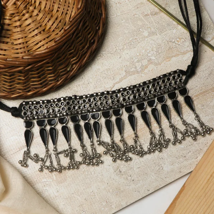 Necklaces Teejh Teejh Adhira Black Silver Oxidised Choker Necklace