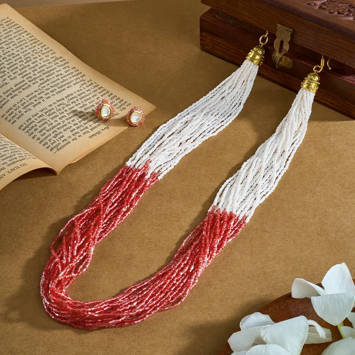Necklaces Teejh Teejh Noorani White Red Beads Necklace set