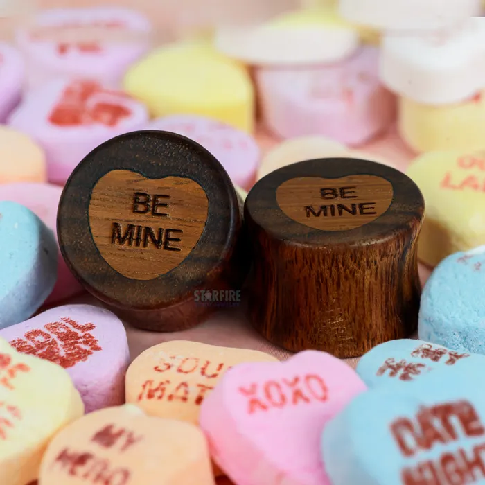 Omerica Organic Sweet Heart Wood Inlay Plugs Necklaces