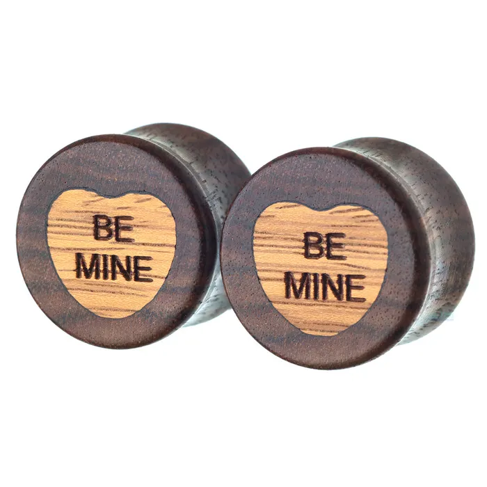 Omerica Organic Sweet Heart Wood Inlay Plugs Necklaces