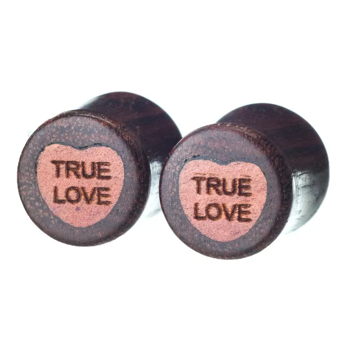 Omerica Organic Sweet Heart Wood Inlay Plugs Necklaces