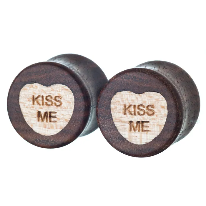 Omerica Organic Sweet Heart Wood Inlay Plugs Necklaces