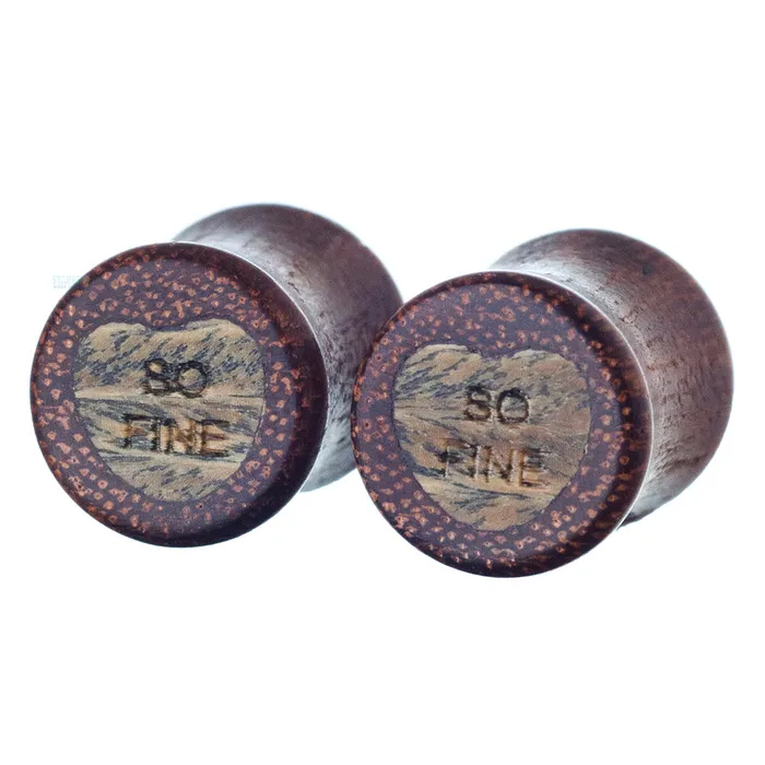 Omerica Organic Sweet Heart Wood Inlay Plugs Necklaces