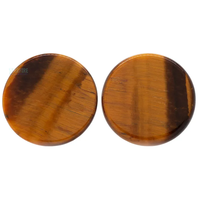 Oracle Body Jewelry Earrings Mayan Style Stone Plugs Yellow Tiger Eye