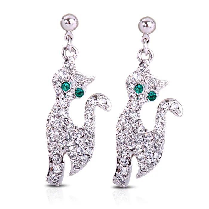 Red Earrings E7151 Parisian Chic Cat Rhodium Plated Swarovski Elements Crystal Earrings