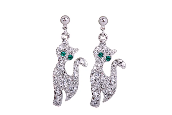 Red Earrings E7151 Parisian Chic Cat Rhodium Plated Swarovski Elements Crystal Earrings Red Earrings E7151 Parisian Chic Cat Rhodium Plated Swarovski Elements Crystal Earrings