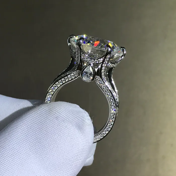 Rings 12 Carat Round Cut Moissanite Ring Filigree Beadset GH Colorless Leyloon Jewelry