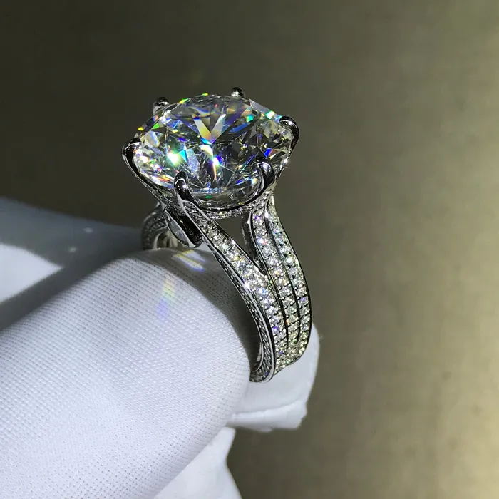 Rings 12 Carat Round Cut Moissanite Ring Filigree Beadset GH Colorless Leyloon Jewelry