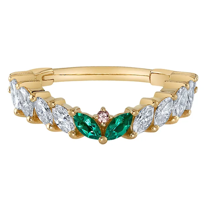 Rings Body Vision BVLA Carmel Hinge Ring in Gold with Chatham Emerald Diamond Padparadscha Sapphire