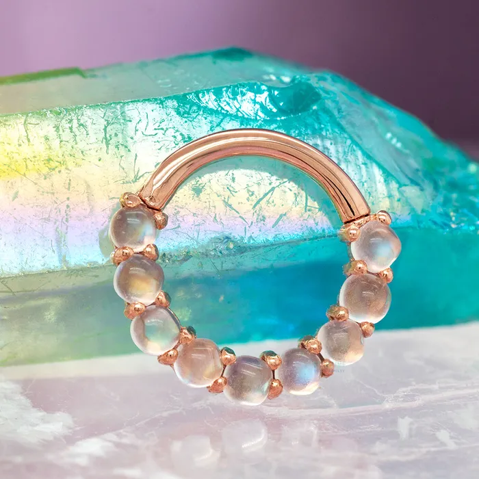 Rings Buddha Jewelry Organics Revel Hinge Ring Clicker in Gold with Rainbow Moonstone