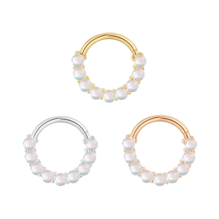 Rings Buddha Jewelry Organics Revel Hinge Ring Clicker in Gold with Rainbow Moonstone