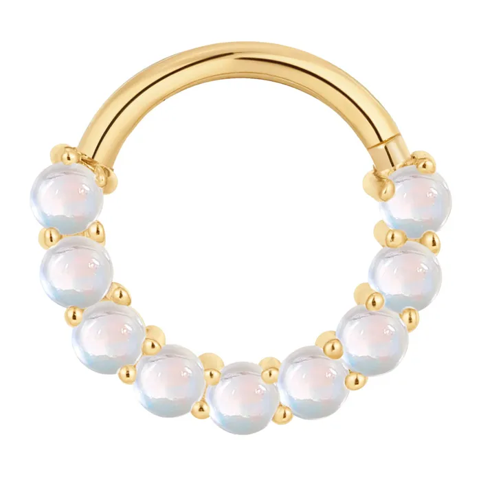 Rings Buddha Jewelry Organics Revel Hinge Ring Clicker in Gold with Rainbow Moonstone