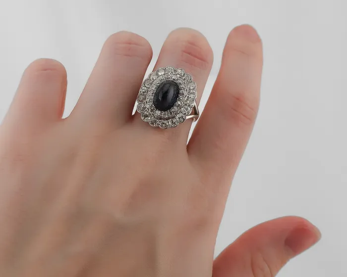 Rings Isadoras LD Art Deco Sapphire and Diamond Halo Ring