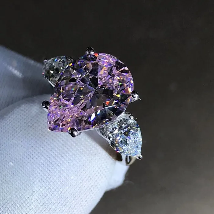 Rings Leyloon Jewelry 6 Carat Pink Pear Cut Three Stone VVS Moissanite Ring