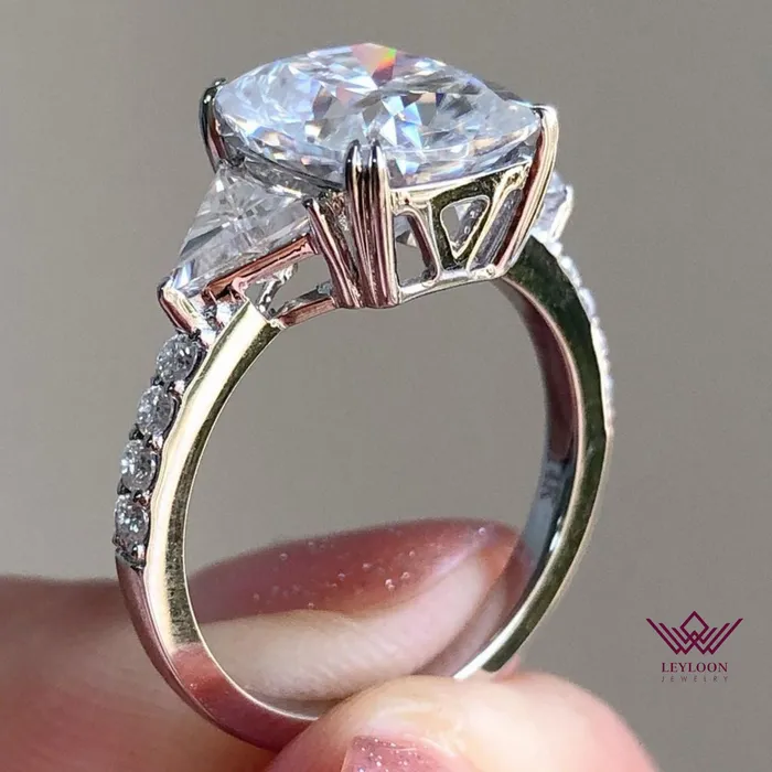 Rings Leyloon Jewelry Cushion Cut ThreeStone D Color Basket Moissanite Ring