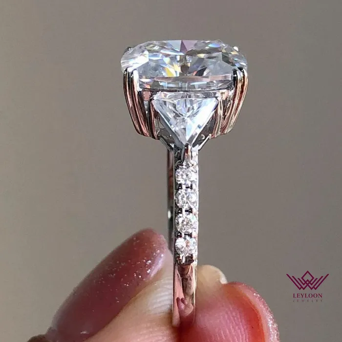 Rings Leyloon Jewelry Cushion Cut ThreeStone D Color Basket Moissanite Ring