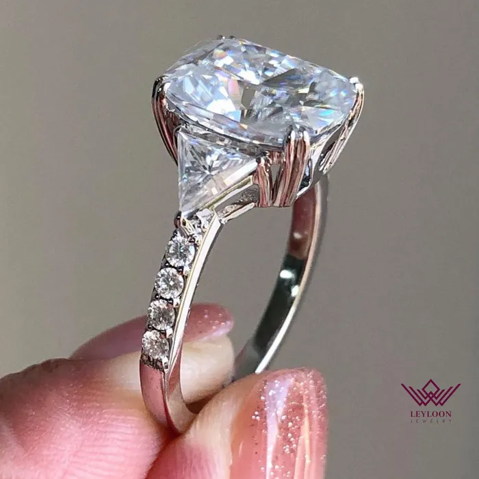 Rings Leyloon Jewelry Cushion Cut ThreeStone D Color Basket Moissanite Ring