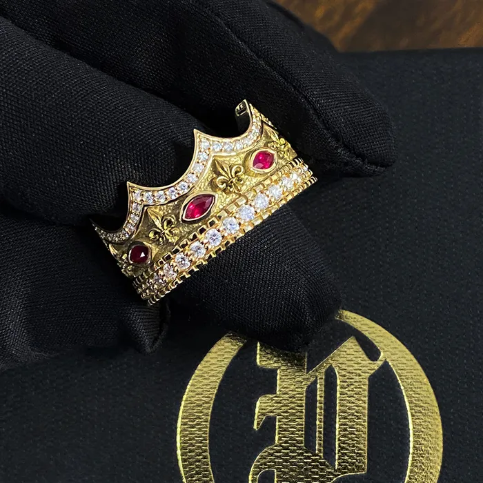 Rings Proclamation Jewelry Majesty Gold Crown Ring with diamonds and rubies